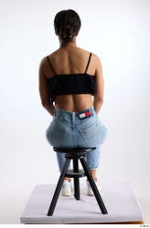 Whole Body Woman Casual Jeans Slim Sitting Top Studio photo references